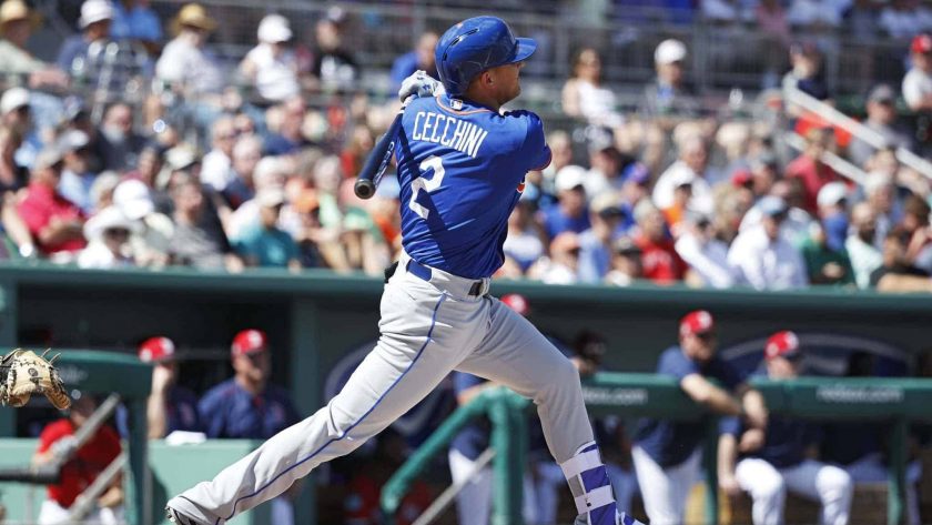 FORT MYERS, FL - FEBRUARY 24: Gavin Cecchini #2 of the New York Mets looks up after hitting a solo home run in the second inning against the Boston Red Sox during the game at Fenway South on February 24, 2017 in Fort Myers, Florida. The Mets defeated the Red Sox 3-2.
