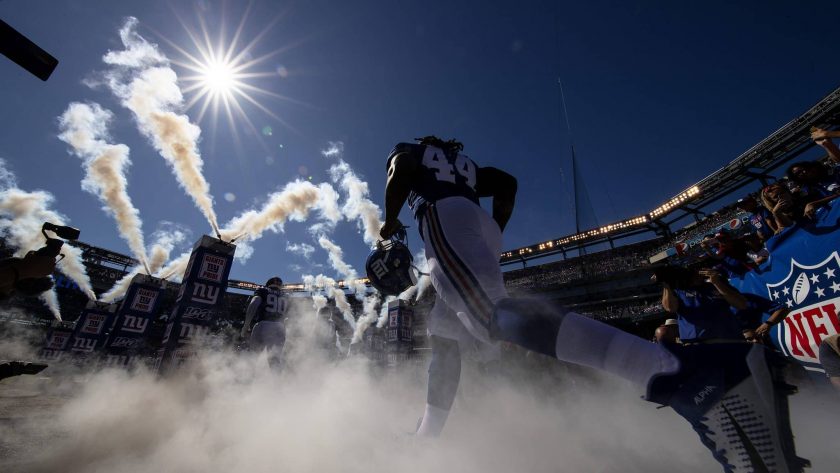 EAST RUTHERFORD, NEW JERSEY - SEPTEMBER 29: Linebacker Markus Golden #44 of the New York Giants takes the field for the game against the Washington Redskins at MetLife Stadium on September 29, 2019 in East Rutherford, New Jersey.