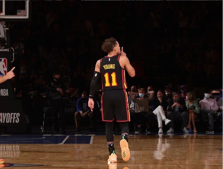 Trae Young reacts to Knicks fan spitting at him during Game Two