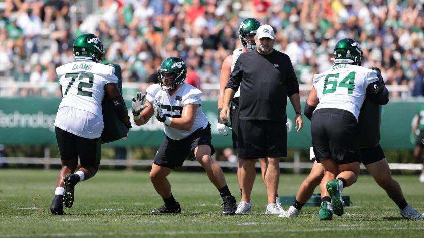 Jets OL Cam Clark leaves practice in ambulance following neck injury