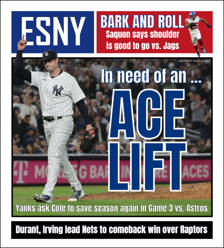 Yankees turn to Gerrit Cole in ALCS Game 3 vs. Astros | ESNY back page