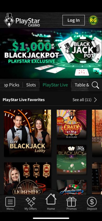 PlayStar Casino Live Dealer Page