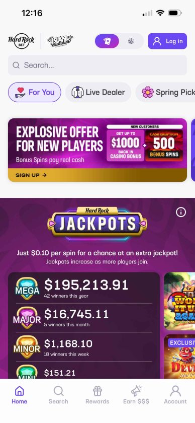 Hard Rock Casino homepage