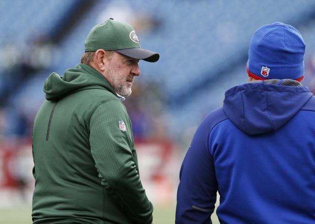 Jan 3, 2016; Orchard Park, NY, USA; New York Jets offensive coordinator Chan Gailey on the field before the game against the Buffalo Bills at Ralph Wilson Stadium. Mandatory Credit: Kevin Hoffman-USA TODAY Sports