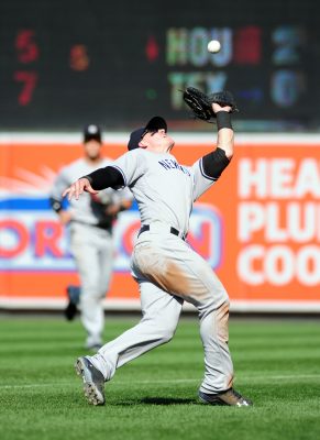 Sep 4, 2016; Baltimore, MD, USA; New York Yankees first baseman Tyler Austin (26) catches a fly ball in the sixth inning against the Baltimore Orioles at Oriole Park at Camden Yards. Mandatory Credit: Evan Habeeb-USA TODAY Sports