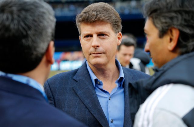 Mar 15, 2015; New York, NY, USA; New York Yankees owner Hal Steinbrenner before the New York City FC vs. New England Revolution soccer game at Yankee Stadium. Mandatory Credit: Noah K. Murray-USA TODAY Sports