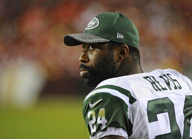 Aug 19, 2016; Landover, MD, USA; New York Jets cornerback Darrelle Revis (24) looks on from the sidelines against the Washington Redskins during the second half at FedEx Field. Mandatory Credit: Brad Mills-USA TODAY Sports