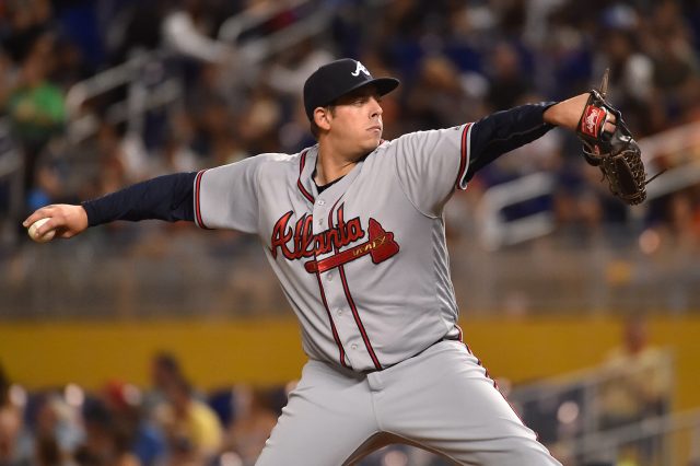 Sep 24, 2016; Miami, FL, USA; Atlanta Braves starting pitcher Aaron Blair (36) delivers a pitch in the first inning against the Miami Marlins at Marlins Park. Mandatory Credit: Jasen Vinlove-USA TODAY Sports