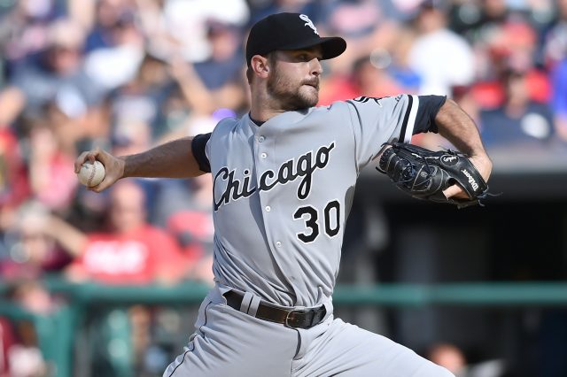 Sep 25, 2016; Cleveland, OH, USA; Chicago White Sox relief pitcher David Robertson (30) throws a pitch during the ninth inning against the Cleveland Indians at Progressive Field. Mandatory Credit: Ken Blaze-USA TODAY Sports