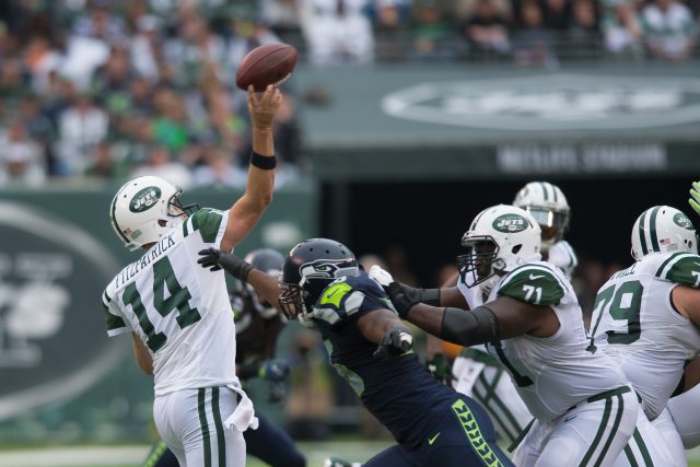 Oct 2, 2016; East Rutherford, NJ, USA; New York Jets quarterback <a rel=