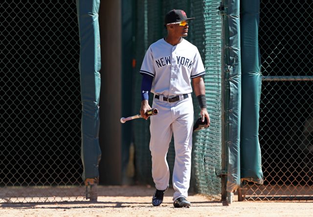 Oct 11, 2016; Glendale, AZ, USA; Scottsdale Scorpions infielder Miguel Andujar of the New York Yankees against the Glendale Desert Dogs during an Arizona Fall League game at Camelback Ranch. Mandatory Credit: Mark J. Rebilas-USA TODAY Sports