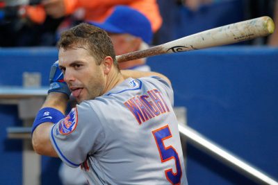 Apr 22, 2016; Atlanta, GA, USA; New York Mets third baseman David Wright (5) in the dugout against the Atlanta Braves in the second inning at Turner Field. Mandatory Credit: Brett Davis-USA TODAY Sports