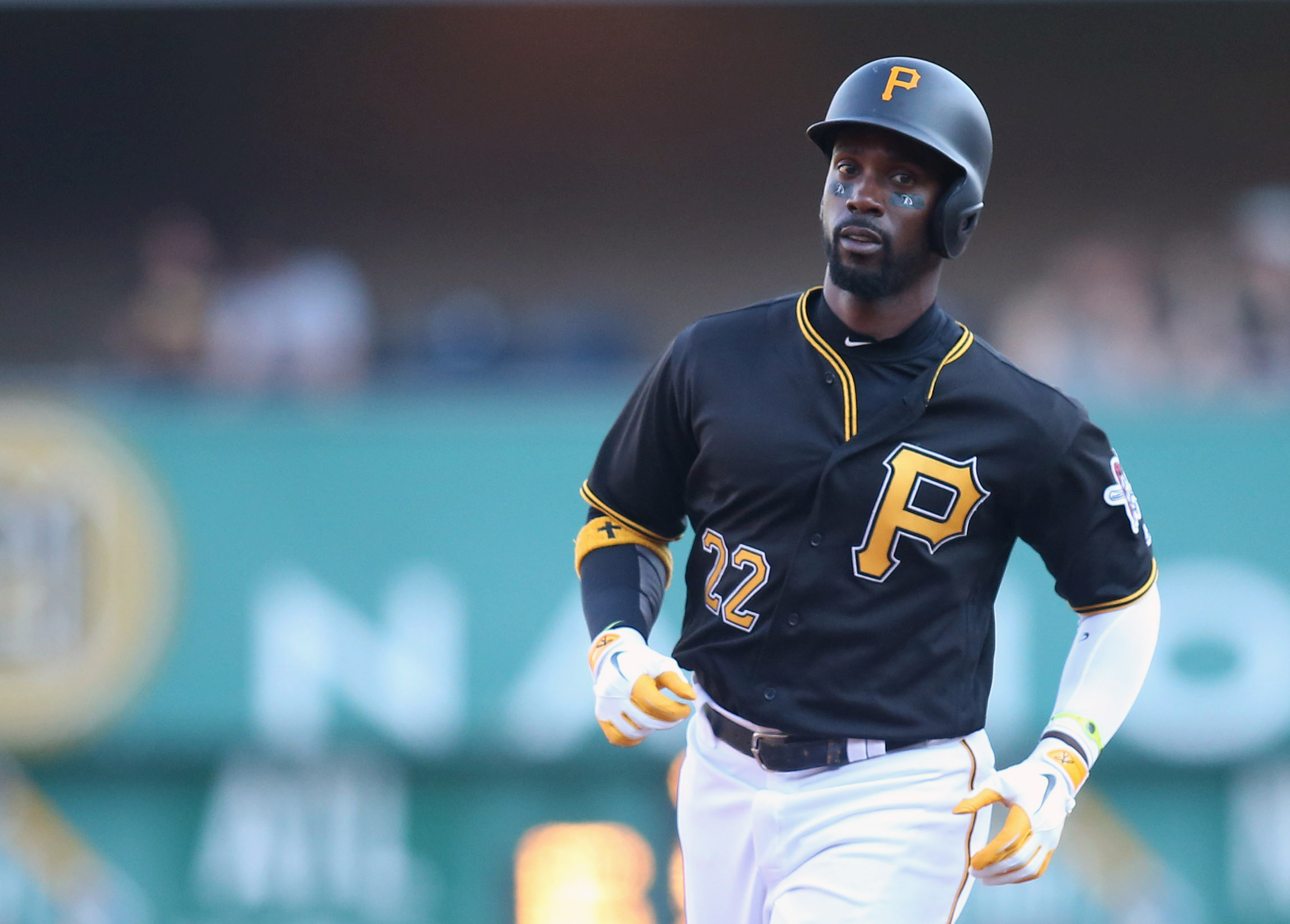 Sep 5, 2016; Pittsburgh, PA, USA; Pittsburgh Pirates center fielder Andrew McCutchen (22) circles the bases on a two run home run against the St. Louis Cardinals during the fifth inning at PNC Park. Mandatory Credit: Charles LeClaire-USA TODAY Sports