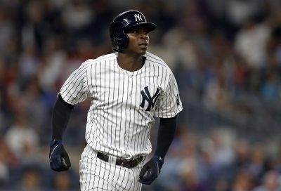 Sep 27, 2016; Bronx, NY, USA; New York Yankees shortstop Didi Gregorius (18) watches his solo home run during the sixth inning against the Boston Red Sox at Yankee Stadium. Mandatory Credit: Adam Hunger-USA TODAY Sports