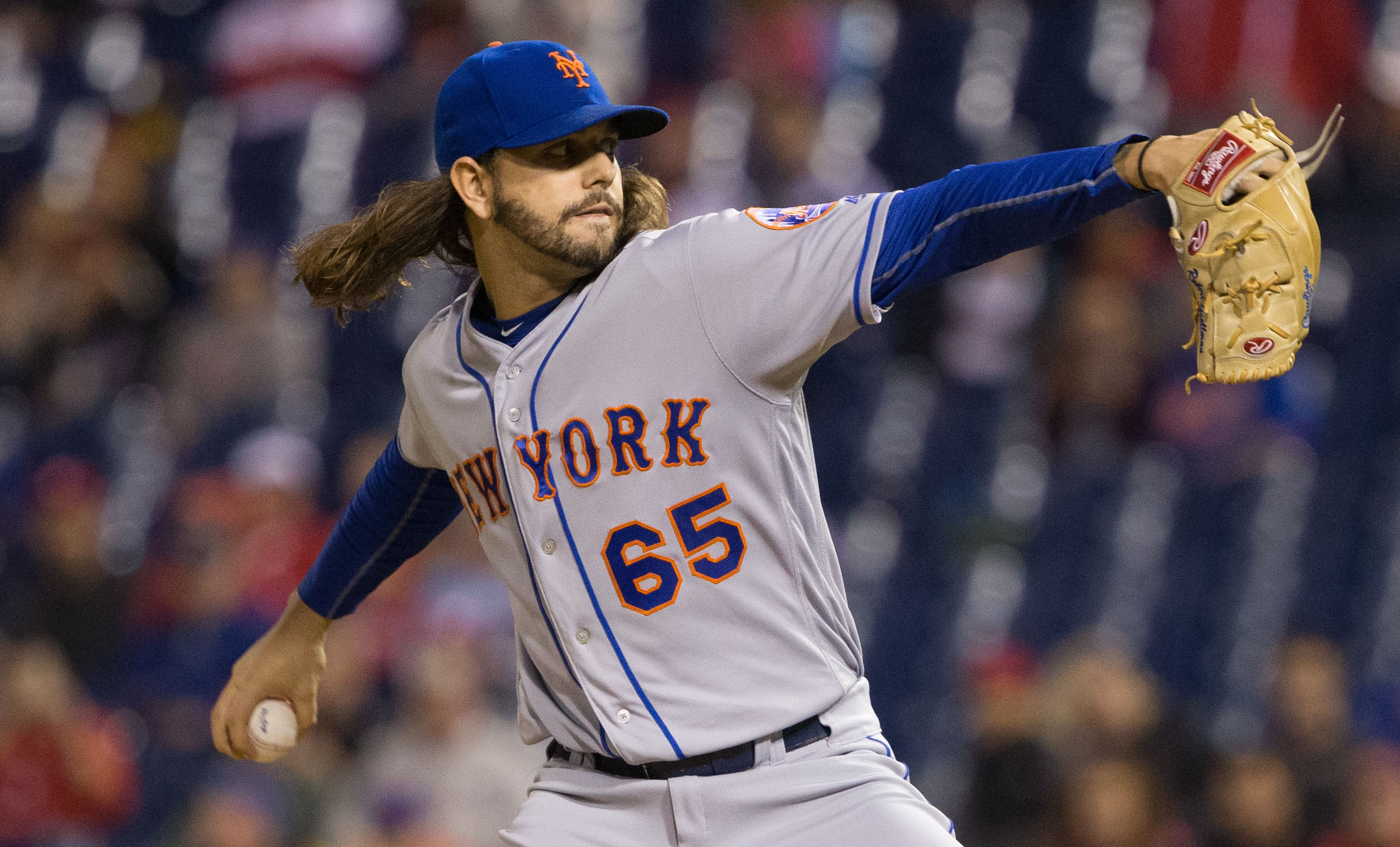 Sep 30, 2016; Philadelphia, PA, USA; New York Mets starting pitcher Robert Gsellman (65) pitches against the Philadelphia Phillies during the first inning at Citizens Bank Park. Mandatory Credit: Bill Streicher-USA TODAY Sports