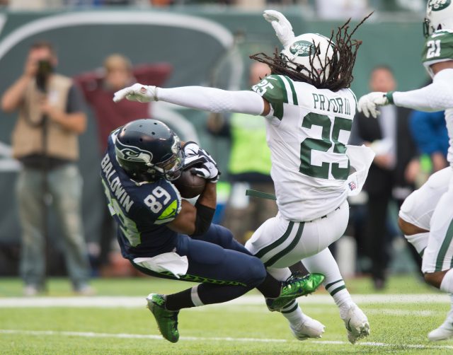 Calvin Pryor lays the boom on Seahawks WR Doug Baldwin in Week 4. Credit - William Hauser-USATSI