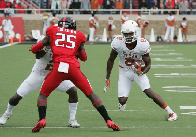 Nov 5, 2016; Lubbock, TX, USA; University of Texas Longhorns wide receiver <a rel=