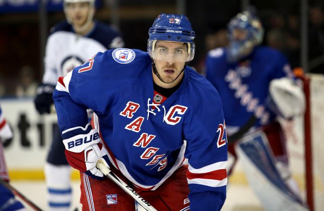 Nov 6, 2016; New York, NY, USA; New York Rangers defenseman Ryan McDonagh (27) against the Winnipeg Jets during the third period at Madison Square Garden. Mandatory Credit: Danny Wild-USA TODAY Sports