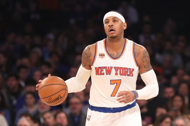 Nov 20, 2016; New York, NY, USA; New York Knicks forward Carmelo Anthony (7) advances the ball during the first quarter against the Atlanta Hawks at Madison Square Garden. Mandatory Credit: Anthony Gruppuso-USA TODAY Sports