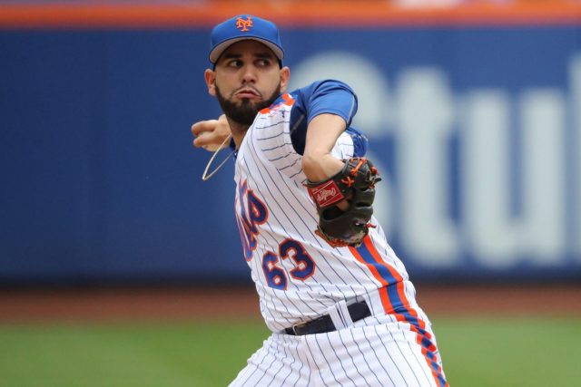 Sep 18, 2016; New York City, NY, USA; New York Mets starting pitcher Gabriel Ynoa (63) pitches during the first inning against the Minnesota Twins at Citi Field. Mandatory Credit: Anthony Gruppuso-USA TODAY Sports