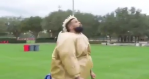 Odell Beckham Jr. catching Marquette King punts in a sumo suit (Video) 