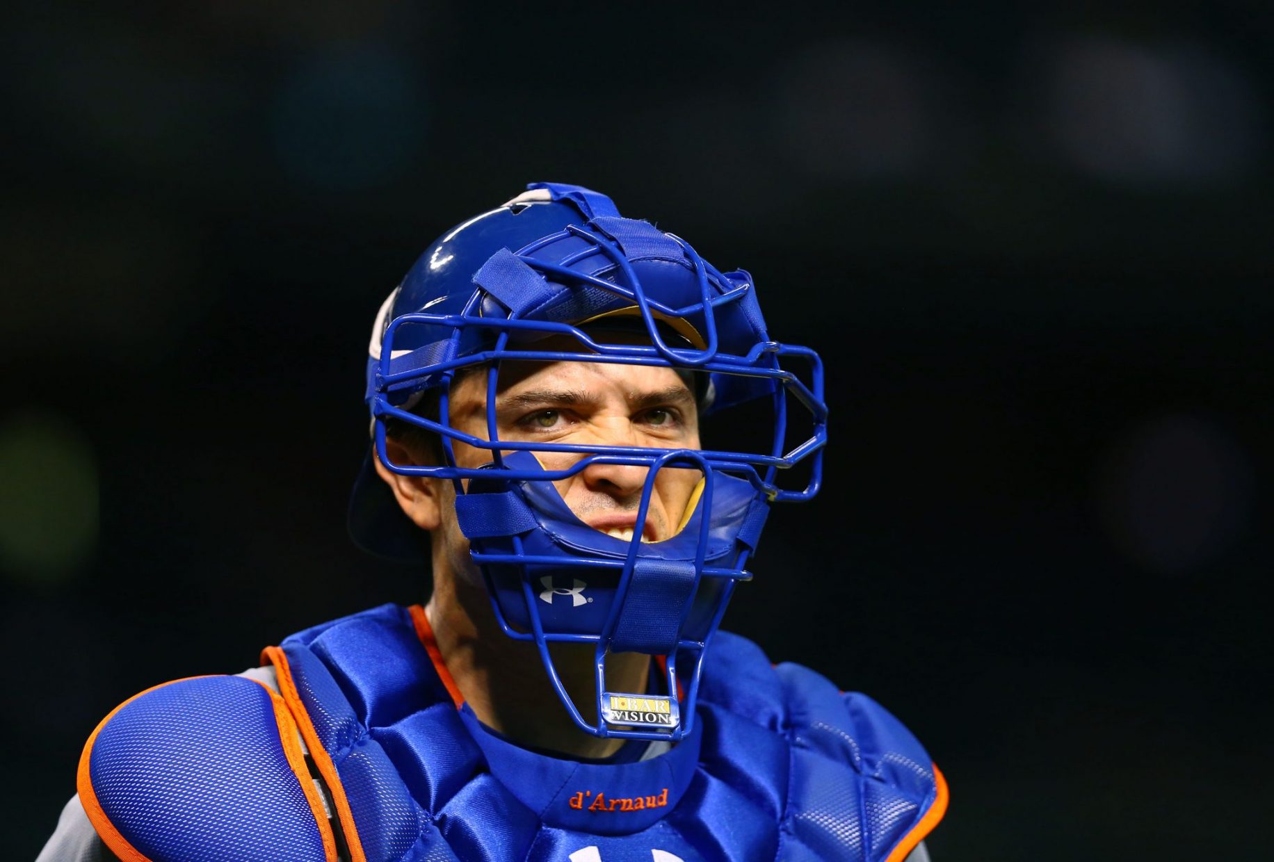 From left, New York Mets starting pitcher Bartolo Colon (40), Mets relief  pitcher Jeurys Familia (27), Mets starting pitcher Noah Syndergaard (34)  and Mets center fielder Yoenis Cespedes (52) pose with their