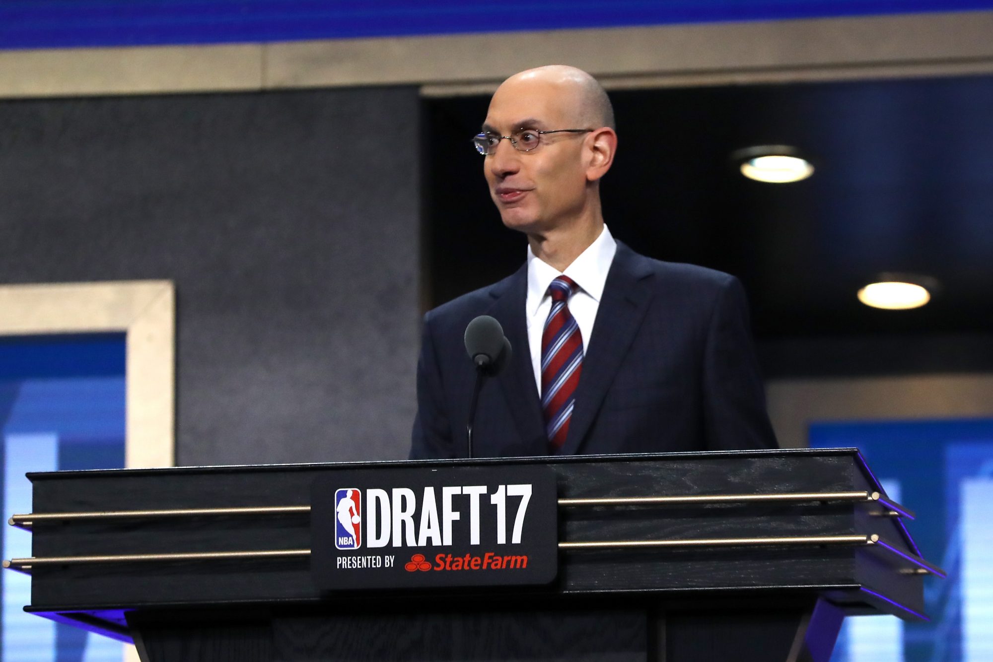 NEW YORK, NY - JUNE 22: NBA Commissioner Adam Silver speaks during the first round of the 2017 NBA Draft at Barclays Center on June 22, 2017 in New York City. NOTE TO USER: User expressly acknowledges and agrees that, by downloading and or using this photograph, User is consenting to the terms and conditions of the Getty Images License Agreement.