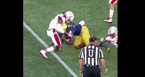 Notre Dame RB Tony Jones Gets Wrecked In Hit To Head (Video) 2