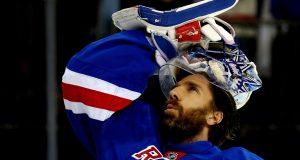 NEW YORK, NY - MAY 29: Henrik Lundqvist #30 of the New York Rangers warms up prior to playing against the Tampa Bay Lightning in Game Seven of the Eastern Conference Finals during the 2015 NHL Stanley Cup Playoffs at Madison Square Garden on May 29, 2015 in New York City.
