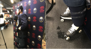 Buffalo Sabres Center Ryan O'Reilly Does Interview Wearing Roller Skate Guards 