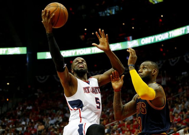 LeBron shoots over DeMarre Carroll of the Atlanta Hawks 5/20/2015!!!