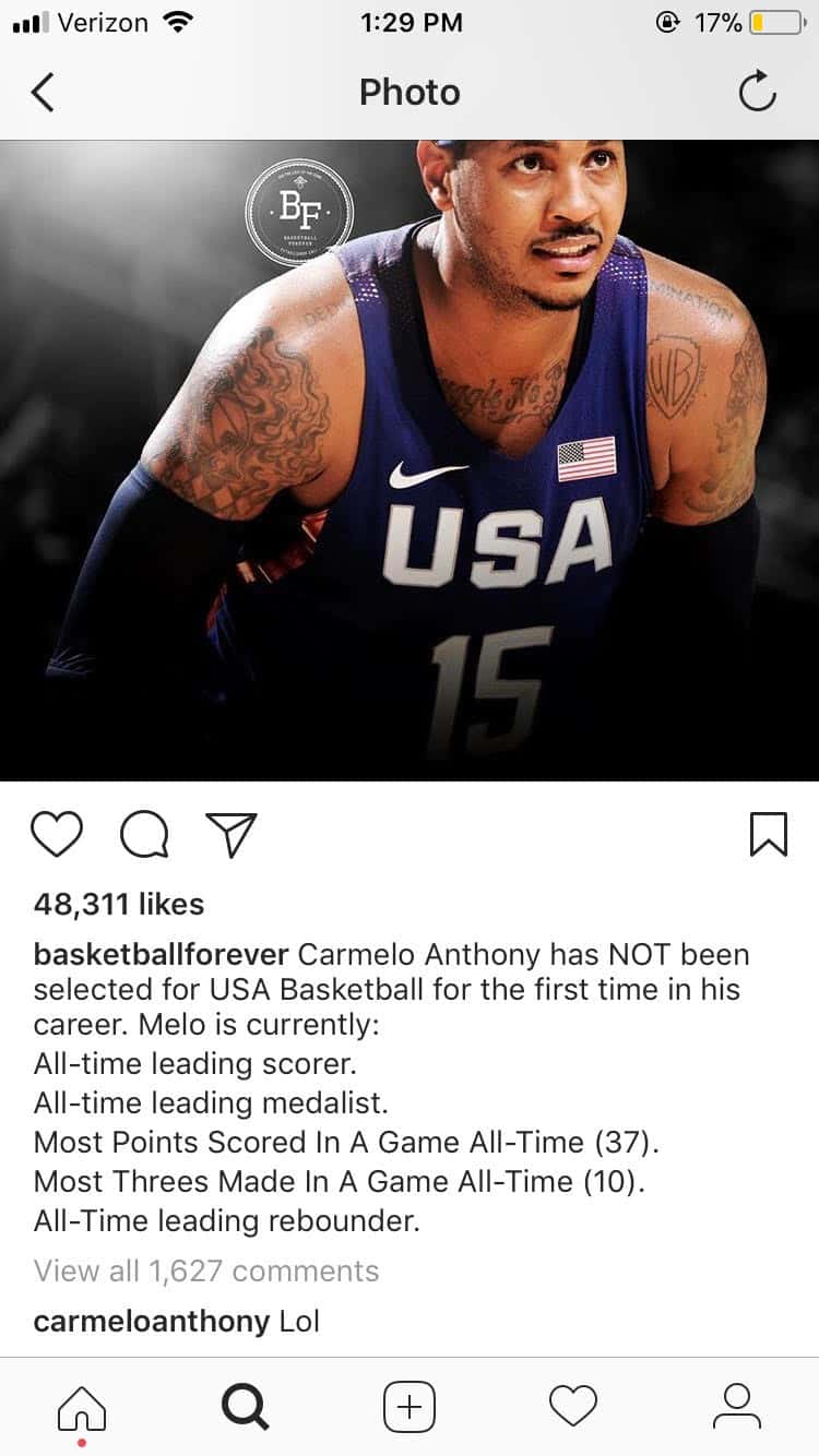 carmelo anthony usa jersey 2018