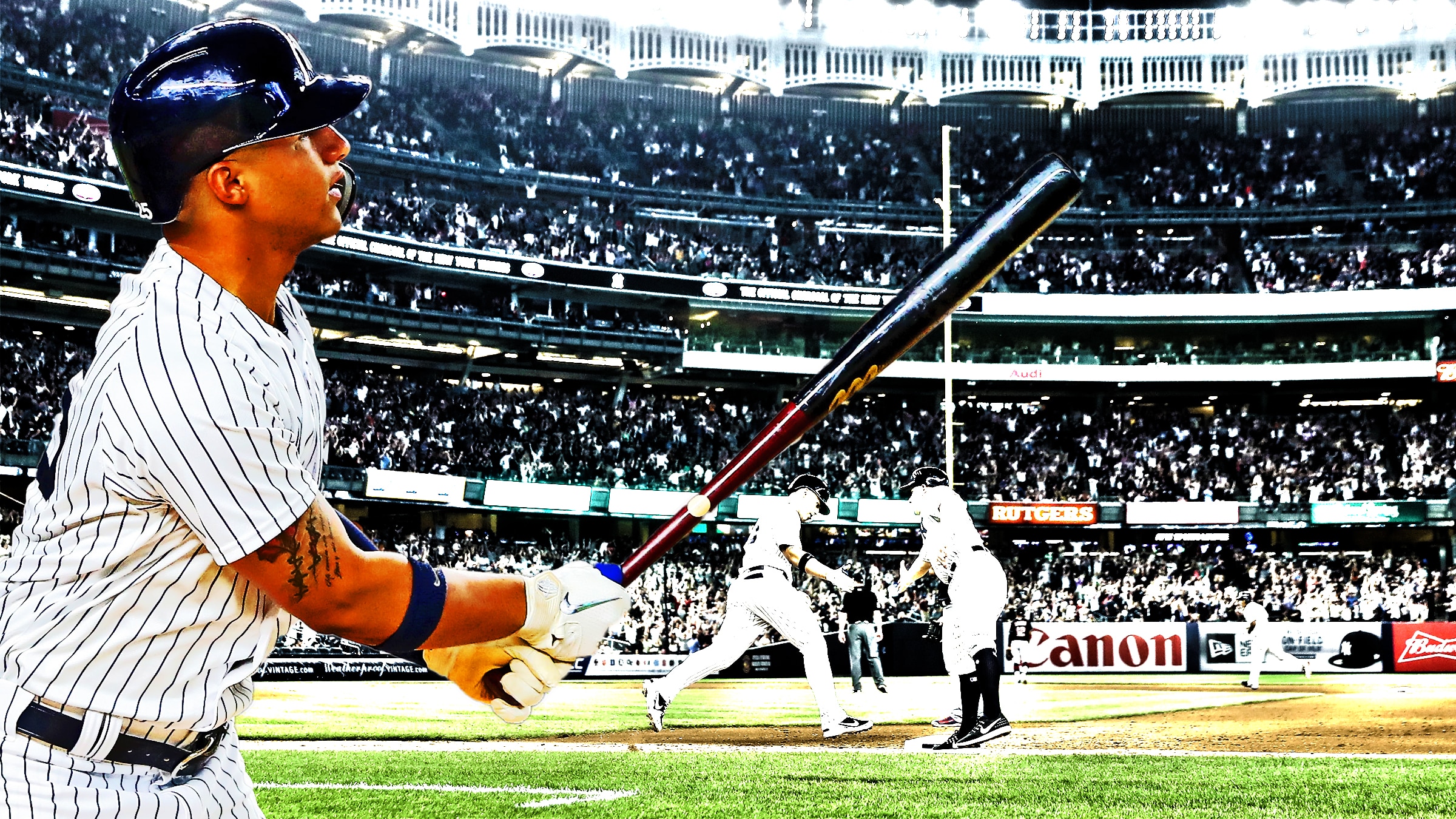 Gleyber Torres of the New York Yankees reacts to hitting a home run News  Photo - Getty Images