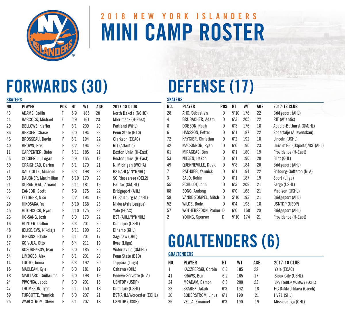 New York Islanders release mini camp roster filled with talent