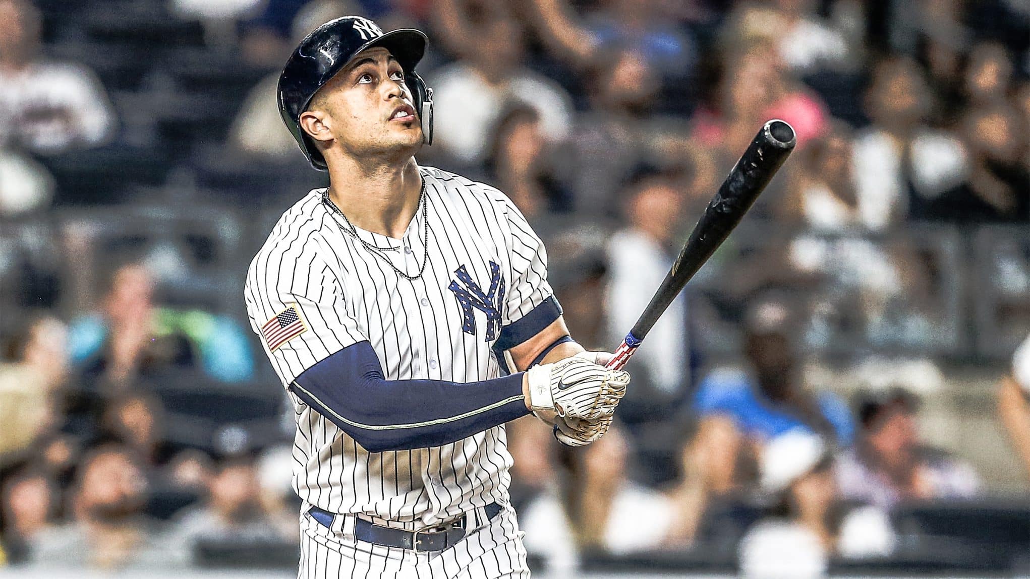 New York Yankees Designated hitter Giancarlo Stanton at bat pops the  News Photo - Getty Images