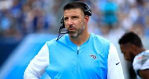 NASHVILLE, TN - SEPTEMBER 16: Head coach Mike Vrabel of the Tennessee Titans walks the sidelines during the third quarter at Nissan Stadium on September 16, 2018 in Nashville, Tennessee.