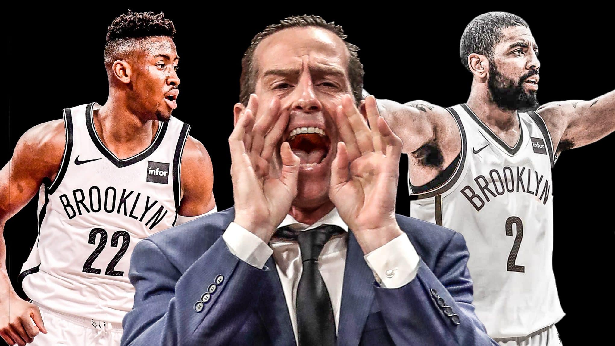 Caris LeVert, Kenny Atkinson, Kyrie Irving