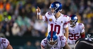 PHILADELPHIA, PA - DECEMBER 09: Eli Manning #10 of the New York Giants calls to teammates from under center during the first quarter against the Philadelphia Eagles at Lincoln Financial Field on December 9, 2019 in Philadelphia, Pennsylvania.