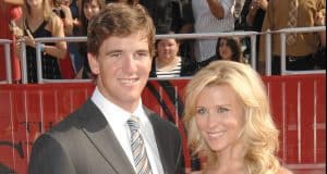 LOS ANGELES, CA - JULY 16: NFL athlete Eli Manning and wife Abby McGrew arrive at the 2008 ESPY Awards held at NOKIA Theatre L.A. LIVE on July 16, 2008 in Los Angeles, California. The 2008 ESPYs will air on Sunday, July 20 at 9PM ET on ESPN.