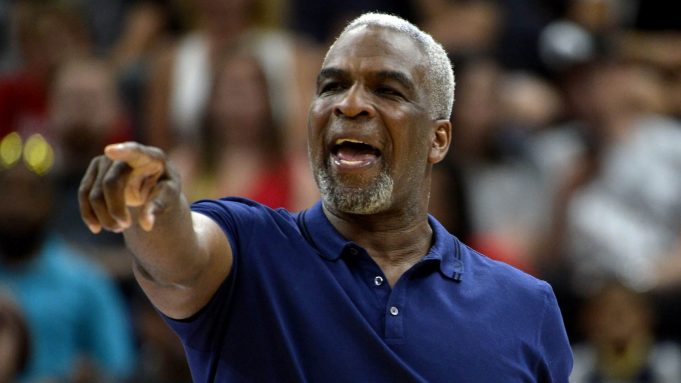 SALT LAKE CITY, UTAH - JULY 27: Head coach Charles Oakley of Killer 3s yells to his team as they play in the game against 3's Company during week six of the BIG3 three on three basketball league at Vivint Smart Home Arena on July 27, 2019 in Salt Lake City, Utah.