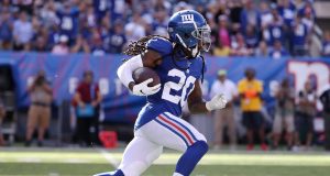 EAST RUTHERFORD, NEW JERSEY - SEPTEMBER 29: Janoris Jenkins #20 of the New York Giants intercepts and runs back the ball against the Washington Redskins during their game at MetLife Stadium on September 29, 2019 in East Rutherford, New Jersey.