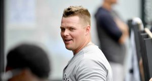 CLEVELAND, OHIO - JUNE 09: Luke Voit #45 of the New York Yankees celebrates after scoring on a sacrifice fly by Clint Frazier #77 to take the lead against the Cleveland Indians during the ninth inning at Progressive Field on June 09, 2019 in Cleveland, Ohio.