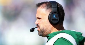 FORT WORTH, TEXAS - NOVEMBER 09: Head coach Matt Rhule of the Baylor Bears leads the Bears against the TCU Horned Frogs in the first quarter at Amon G. Carter Stadium on November 09, 2019 in Fort Worth, Texas.