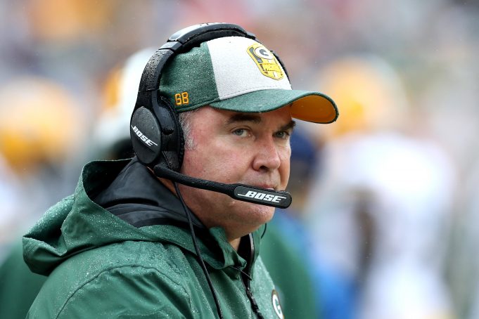 LANDOVER, MD - SEPTEMBER 23: Head coach Mike McCarthy of the Green Bay Packers looks on in the second half against the Washington Redskins at FedExField on September 23, 2018 in Landover, Maryland.