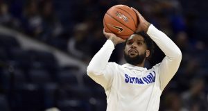 CHICAGO, ILLINOIS - DECEMBER 30: Myles Powell #13 and teammates of the Seton Hall Pirates warms up before the game against the DePaul Blue Demons at Wintrust Arena on December 30, 2019 in Chicago, Illinois.