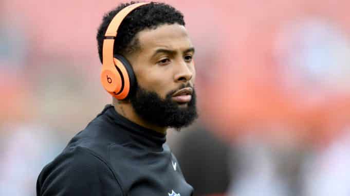 CLEVELAND, OHIO - NOVEMBER 24: Wide receiver Odell Beckham #13 of the Cleveland Browns warms up prior to the game against the Miami Dolphins at FirstEnergy Stadium on November 24, 2019 in Cleveland, Ohio.