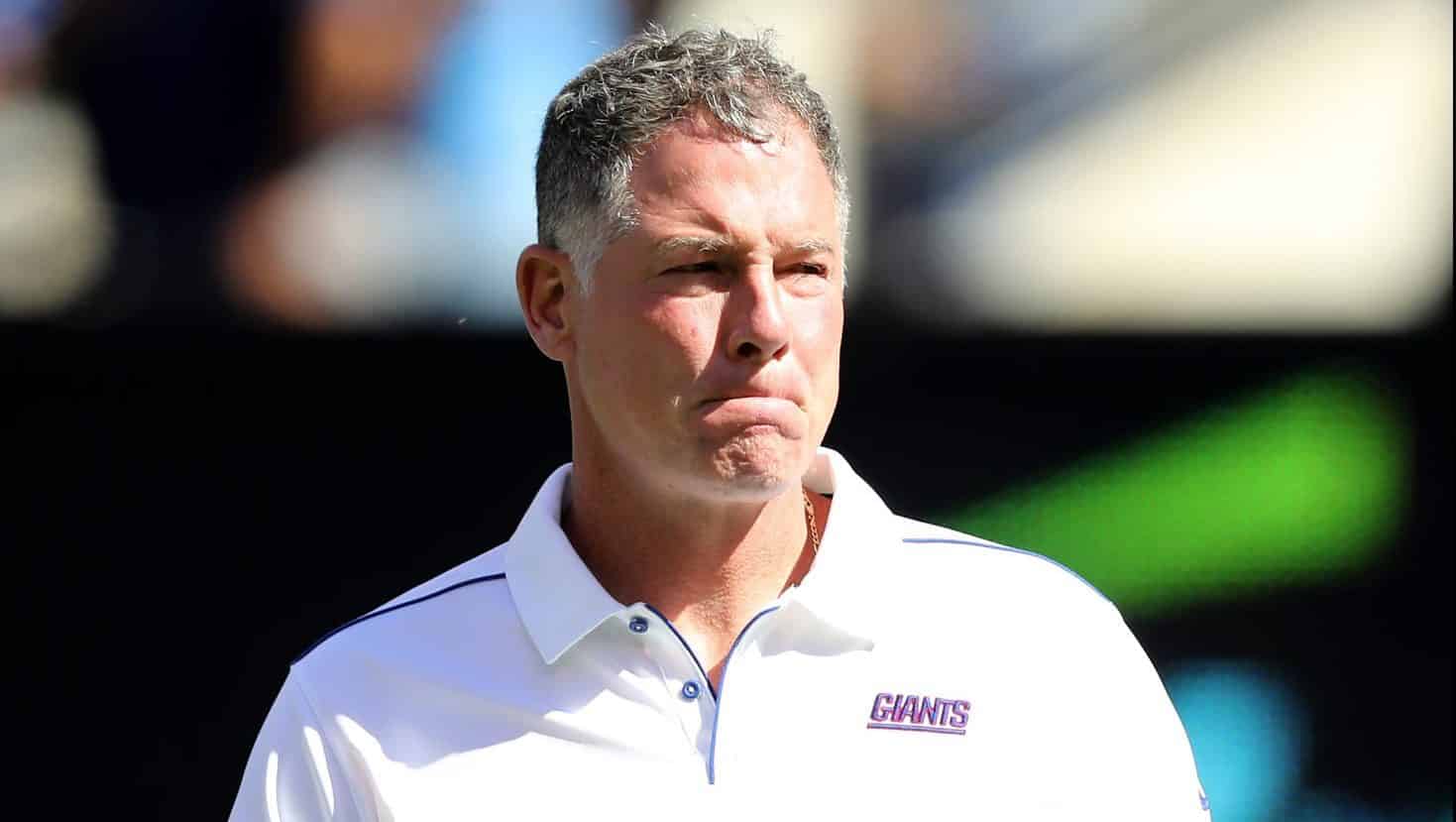EAST RUTHERFORD, NEW JERSEY - SEPTEMBER 29: Head coach Pat Shurmur of the New York Giants walks on the field during warm ups before the game against the Washington Redskins at MetLife Stadium on September 29, 2019 in East Rutherford, New Jersey.