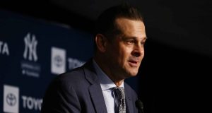 NEW YORK, NEW YORK - DECEMBER 18: New York Yankee manager Aaron Boone speaks to the media during the New York Yankees press conference to introduce Gerrit Cole at Yankee Stadium on December 18, 2019 in New York City.