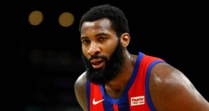 BOSTON, MASSACHUSETTS - DECEMBER 20: Andre Drummond #0 of the Detroit Pistons reacts after a teammate misses his pass during the first half against the Boston Celtics at TD Garden on December 20, 2019 in Boston, Massachusetts. NOTE TO USER: User expressly acknowledges and agrees that, by downloading and or using this photograph, User is consenting to the terms and conditions of the Getty Images License Agreement.