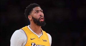 LOS ANGELES, CA - DECEMBER 25: Anthony Davis #3 of the Los Angeles Lakers looks on during the game against the Los Angeles Clippers at Staples Center on December 25, 2019 in Los Angeles, California. NOTE TO USER: User expressly acknowledges and agrees that, by downloading and/or using this Photograph, user is consenting to the terms and conditions of the Getty Images License Agreement.
